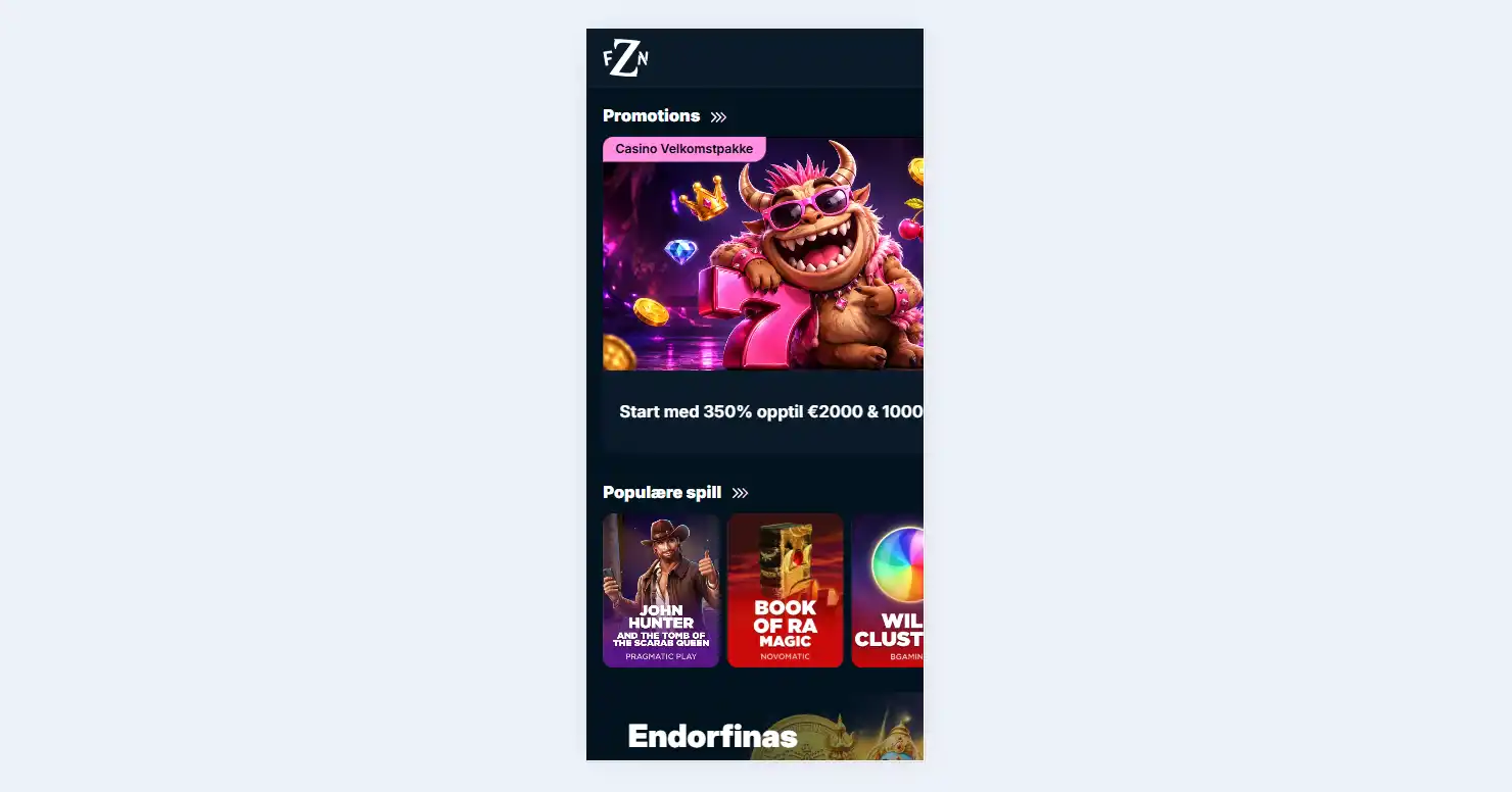 Frenzino website in een mobiele browser op smal scherm